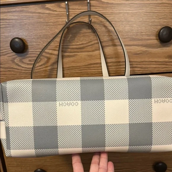 Coach Gray and Cream Checkered Tote - Picture 4 of 6